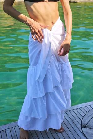White Boho Layered Maxi Skirt With Tie Closure
