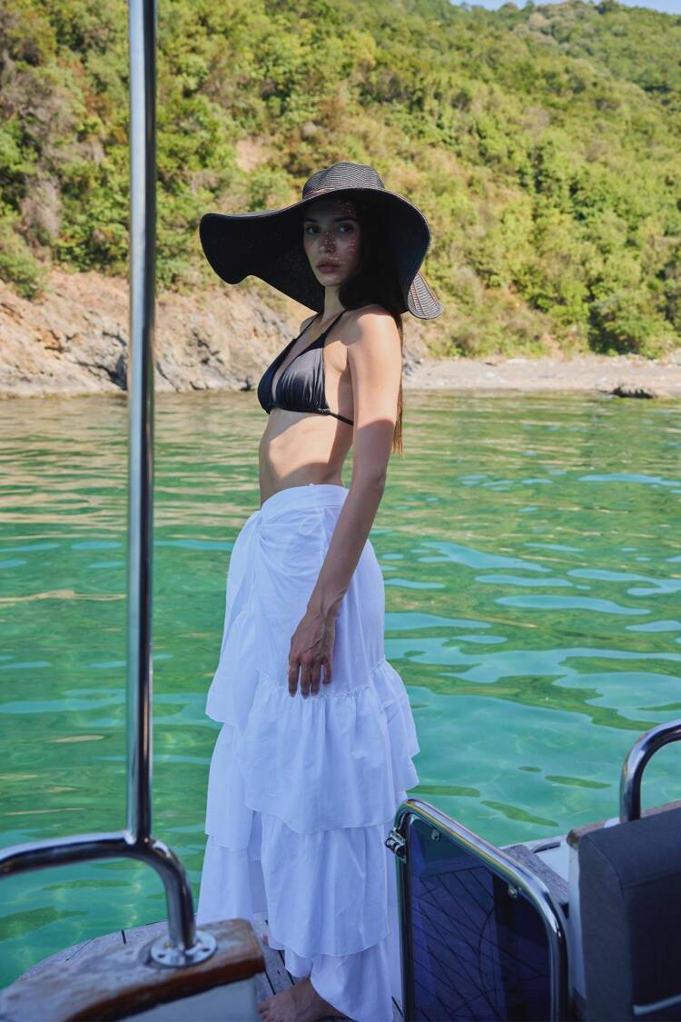 White Boho Layered Maxi Skirt With Tie Closure