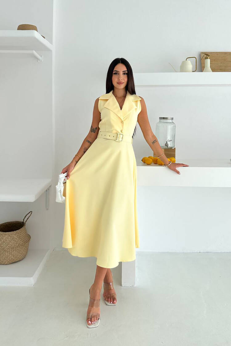 Fit And Flare Midi Dress With Notched Neck