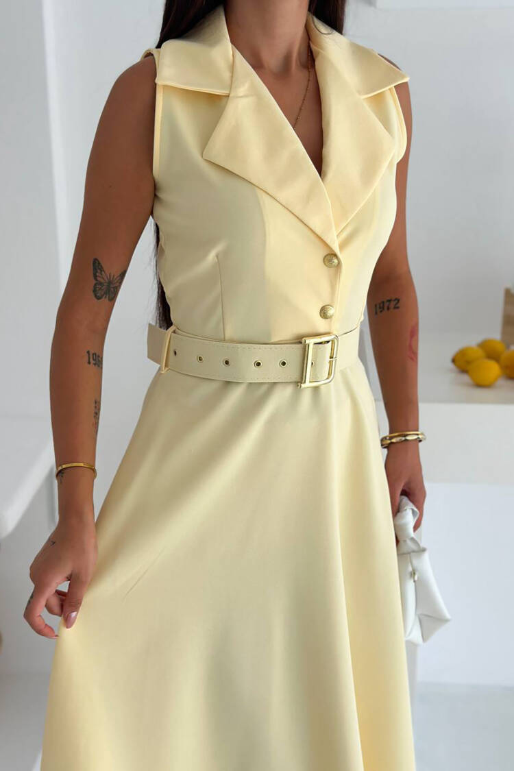 Fit And Flare Midi Dress With Notched Neck