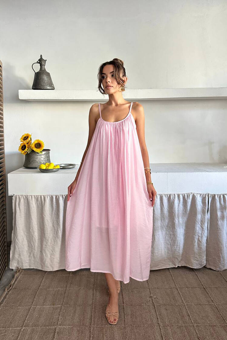 Slip Dress Midi Round Neck Sleeveless
