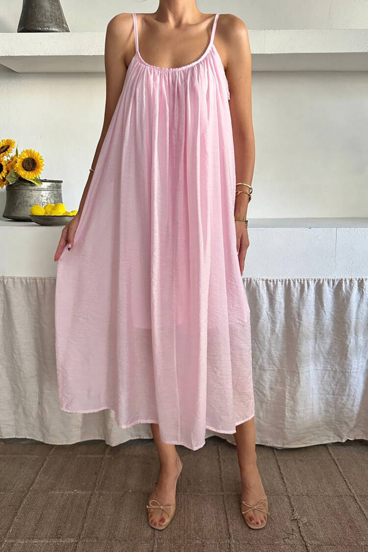 Slip Dress Midi Round Neck Sleeveless
