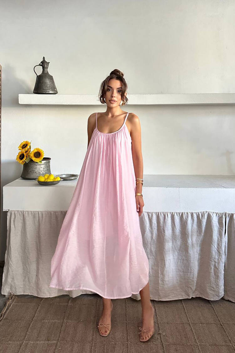 Slip Dress Midi Round Neck Sleeveless