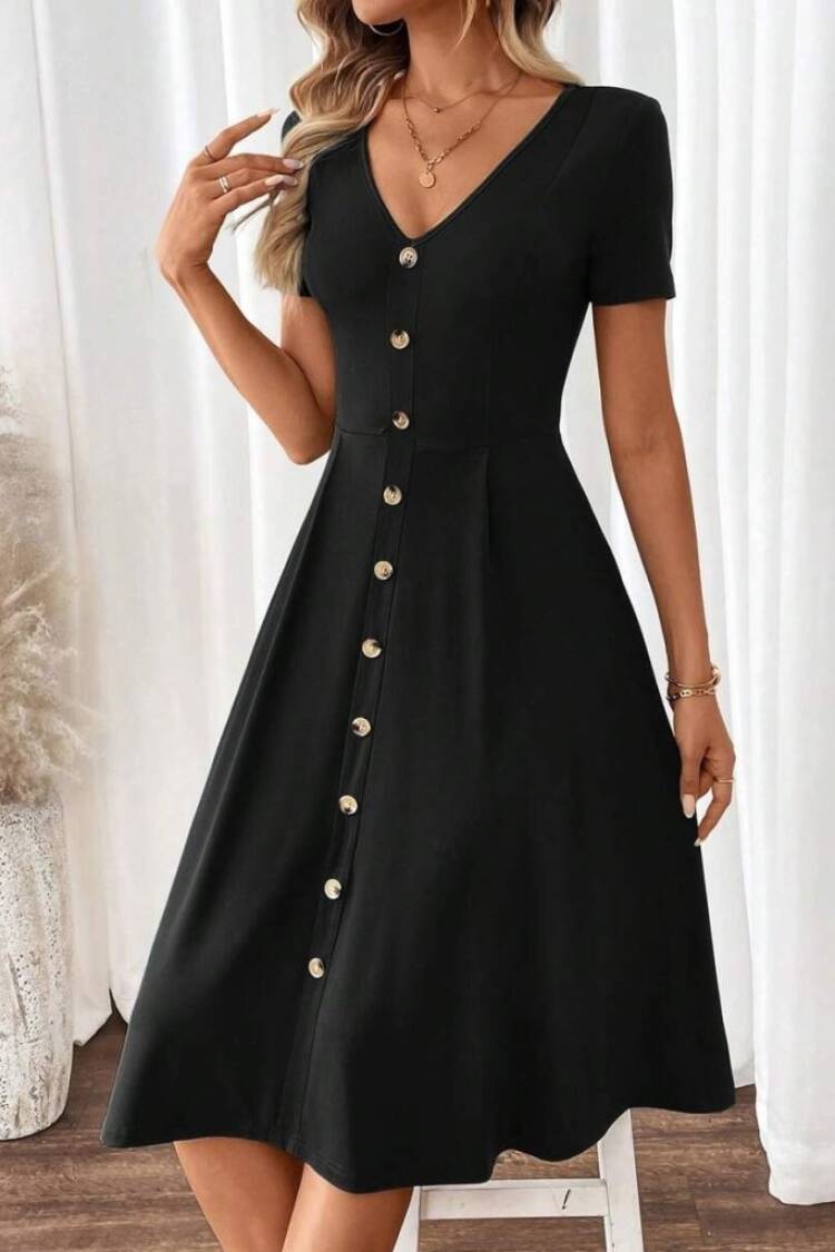Fit And Flare V-Neck Midi Dress