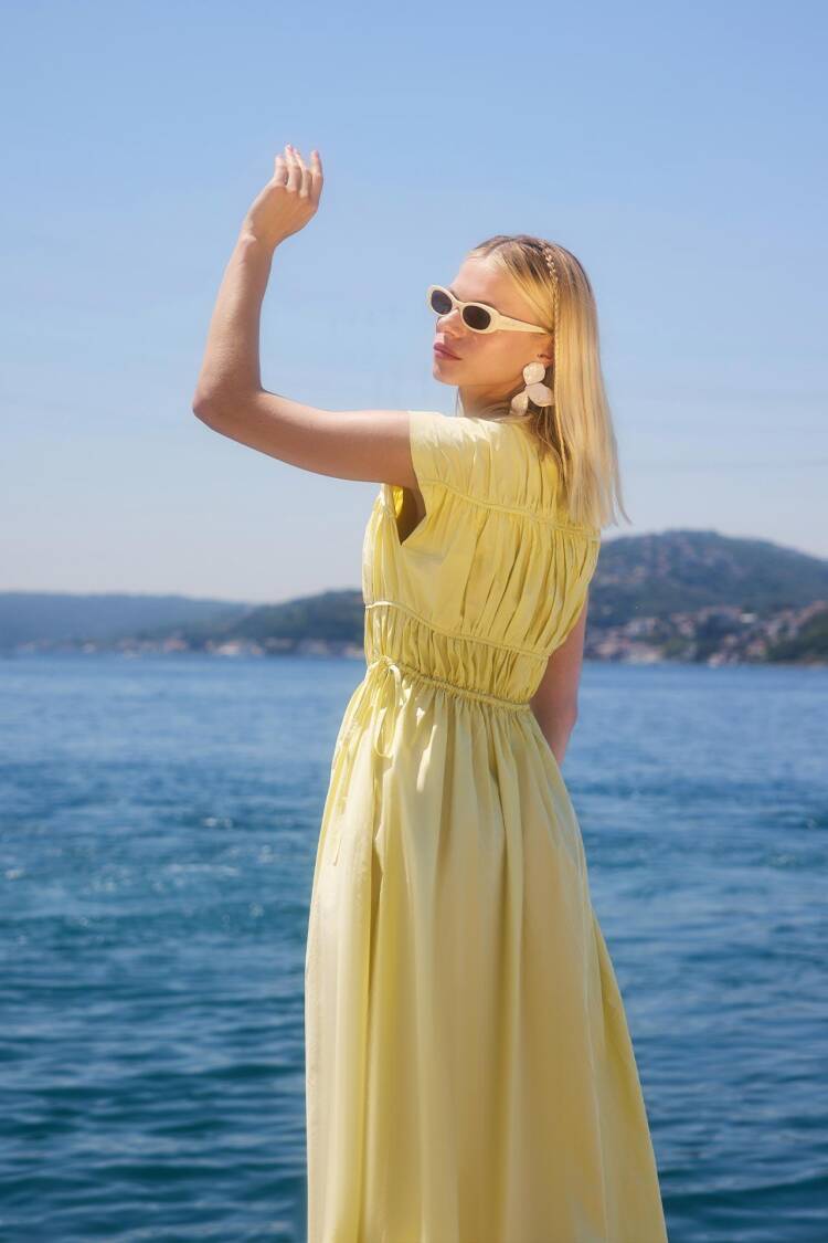 A-Line Midi Dress With V-Neck And Cap Sleeves