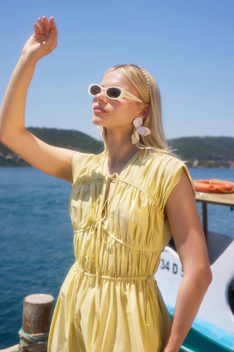 A-Line Midi Dress With V-Neck And Cap Sleeves