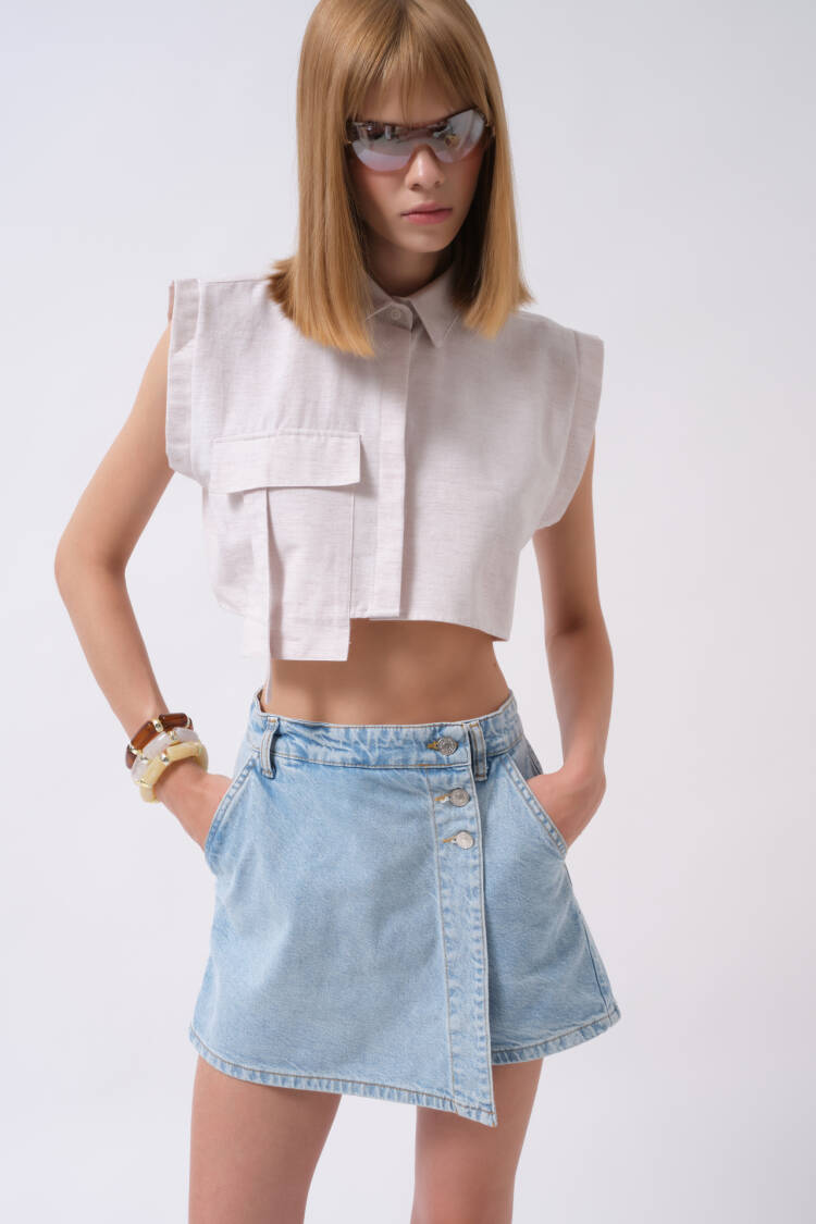 Asymmetrical Mini Skirt With Buttoned Closure