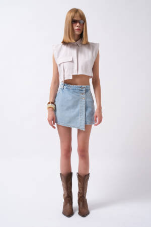 Asymmetrical Mini Skirt With Buttoned Closure
