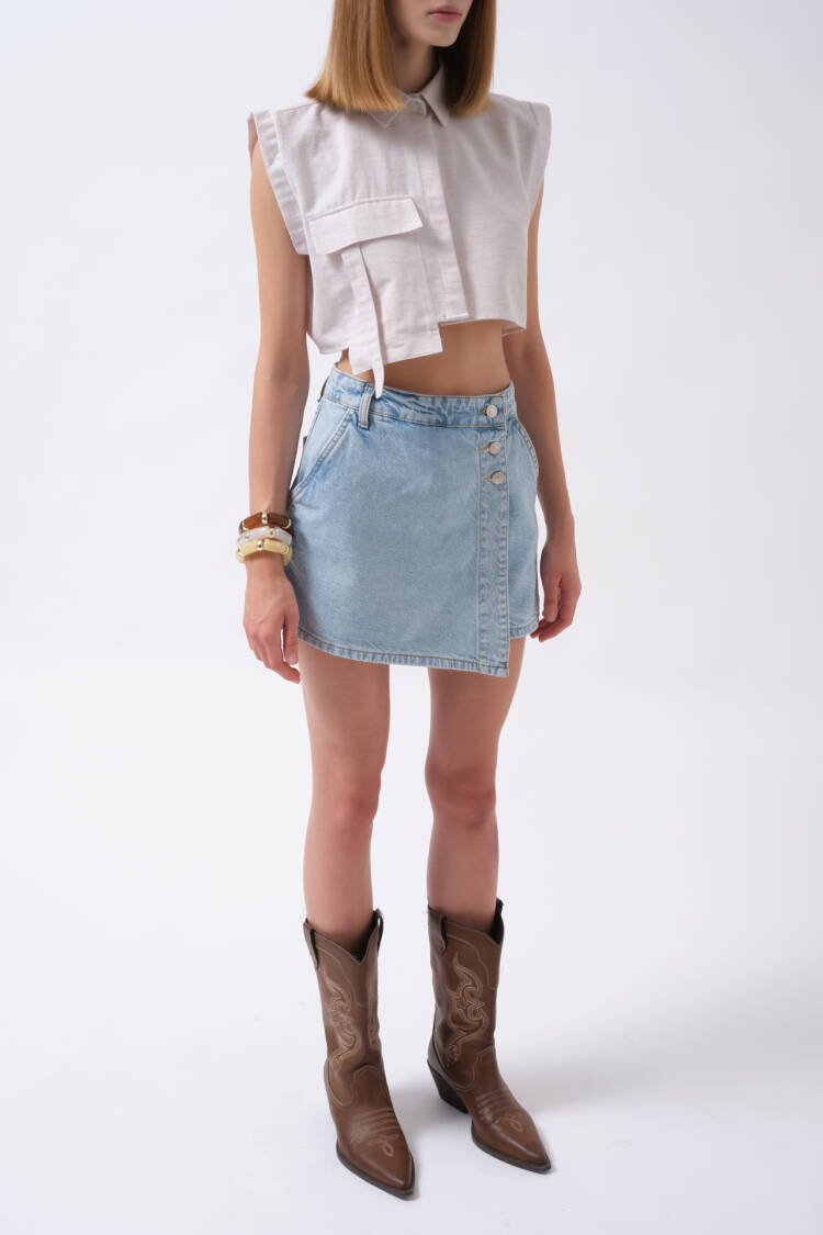 Asymmetrical Mini Skirt With Buttoned Closure
