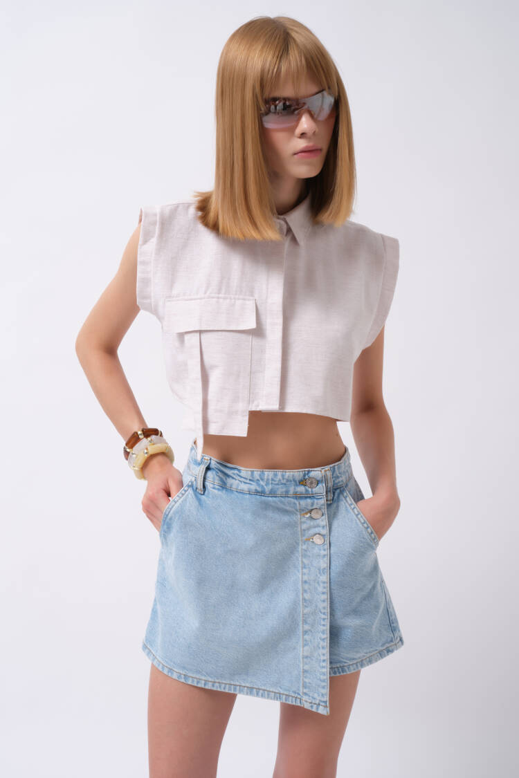 Asymmetrical Mini Skirt With Buttoned Closure