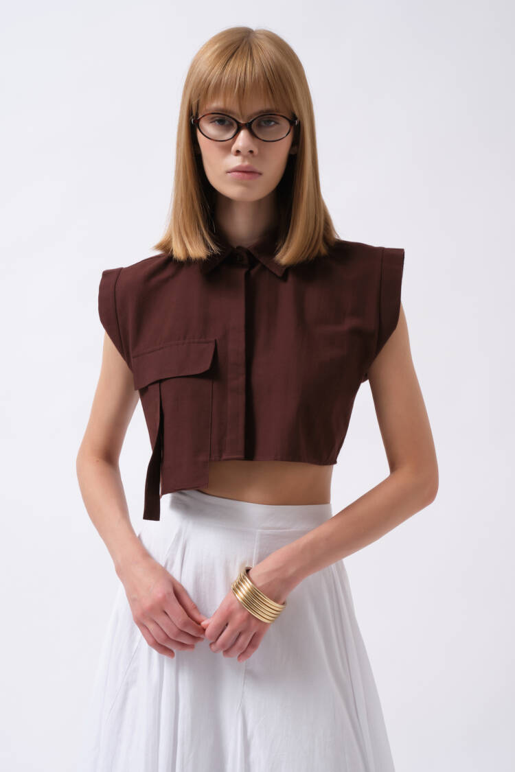 Slim Fit Polo Neck Crop Shirt