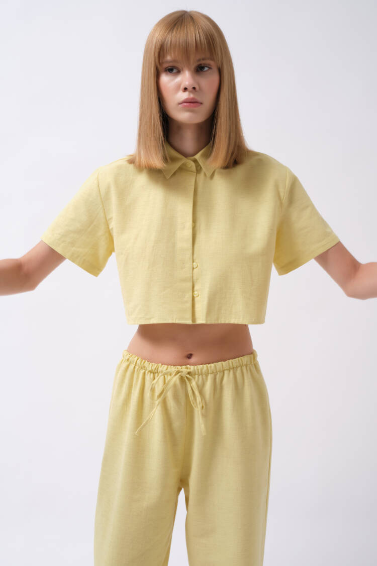 Casual Oversized Polo Neck Crop Shirt