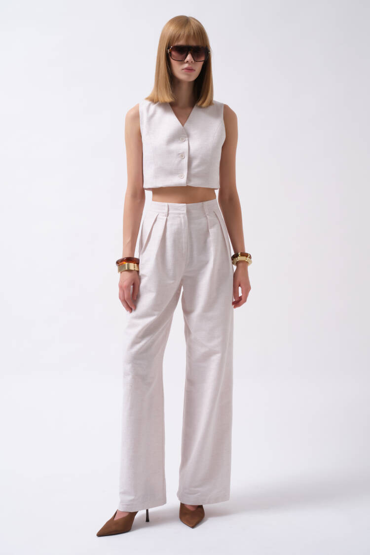 Ecru Palazzo Pants With High Waist And Wide Leg