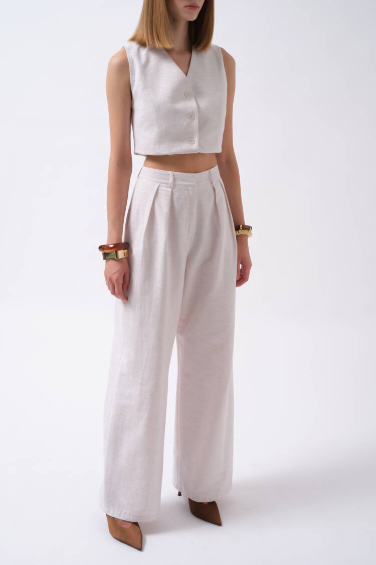 Ecru Palazzo Pants With High Waist And Wide Leg