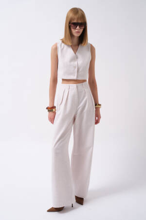 Ecru Palazzo Pants With High Waist And Wide Leg