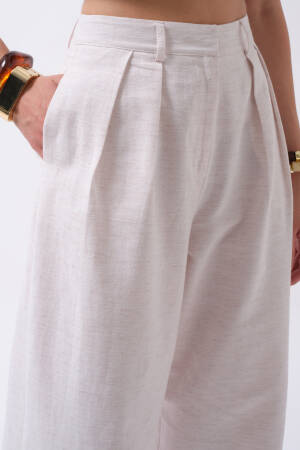 Ecru Palazzo Pants With High Waist And Wide Leg