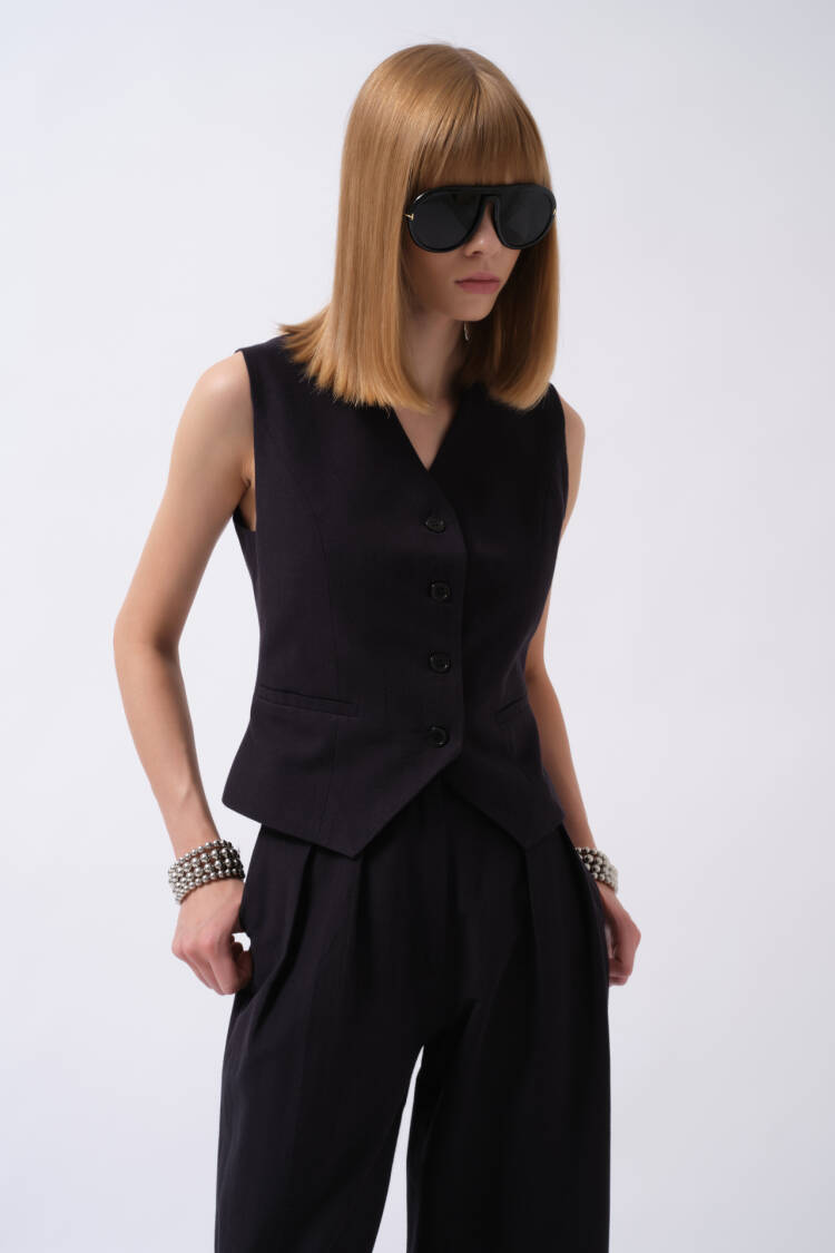 Black Formal Slim Fit Buttoned Vest