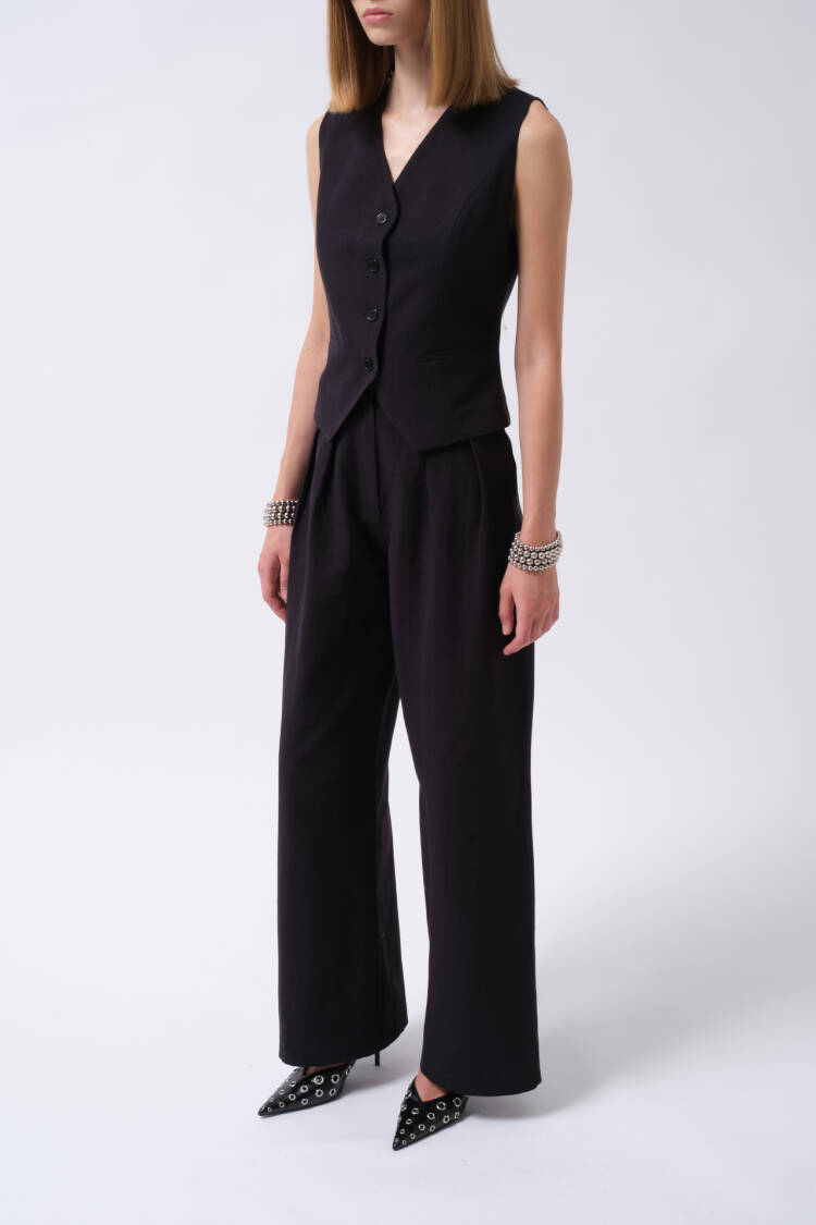 Black Formal Slim Fit Buttoned Vest