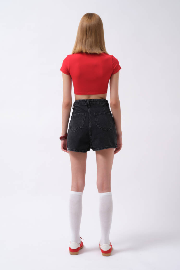 Button Detail Denim Mini Skirt