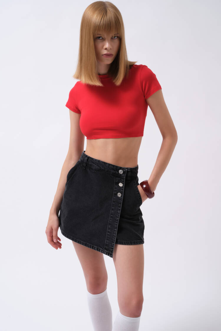 Button Detail Denim Mini Skirt