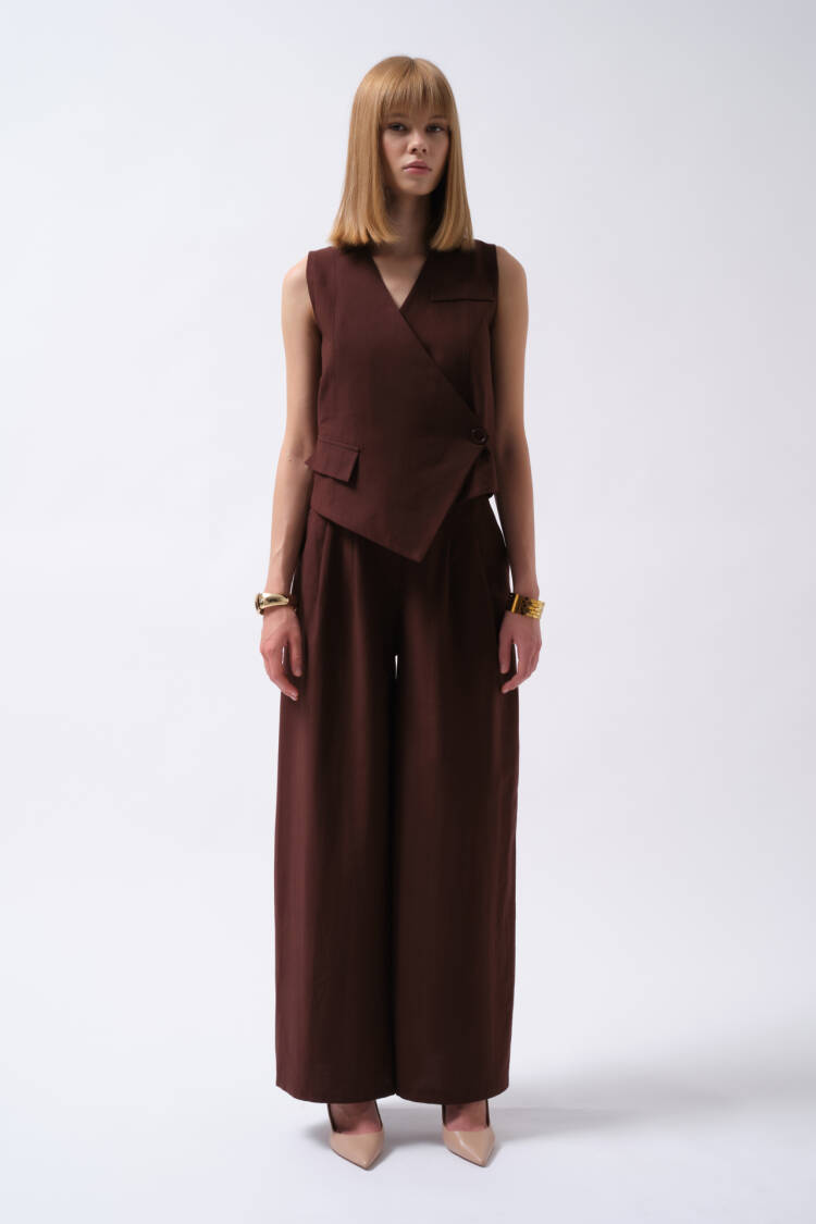Palazzo Pants With Wide Leg And Buttoned Closure