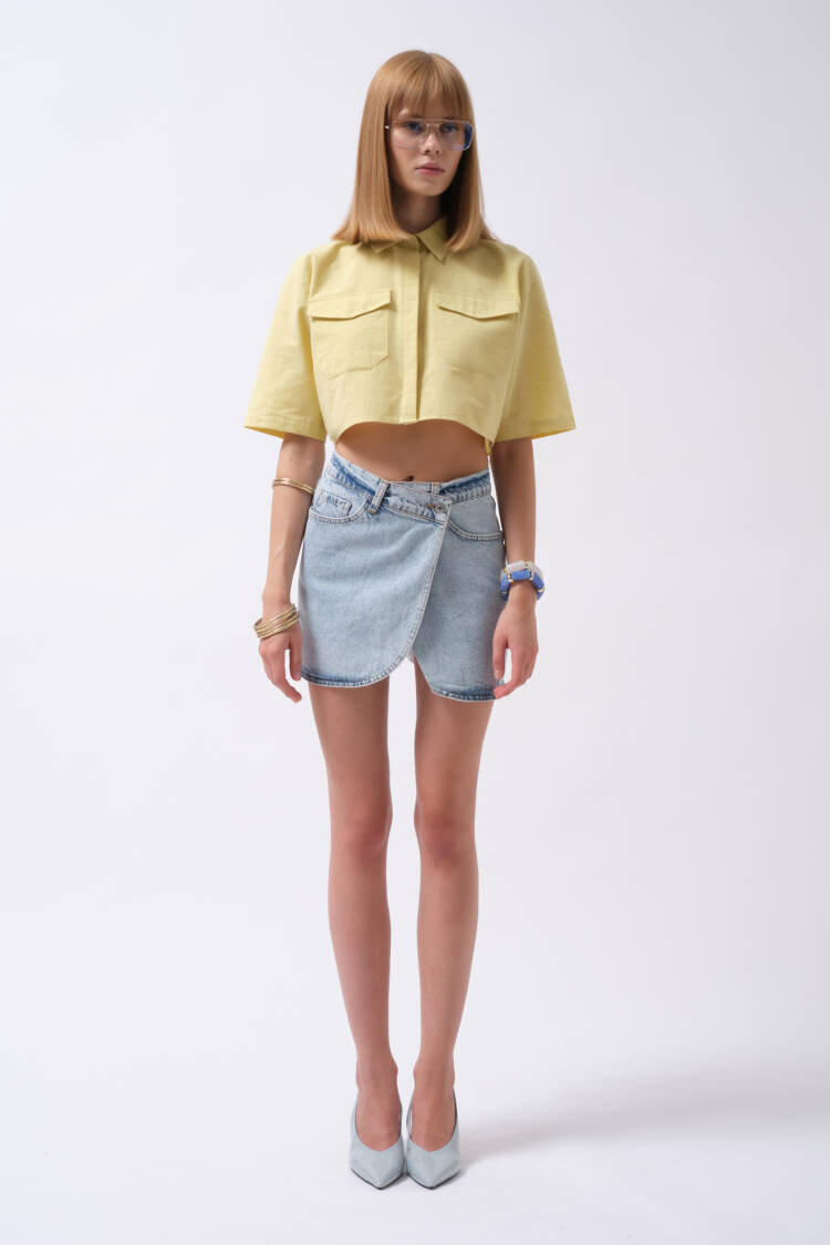 Casual Polo Neck Crop Shirt