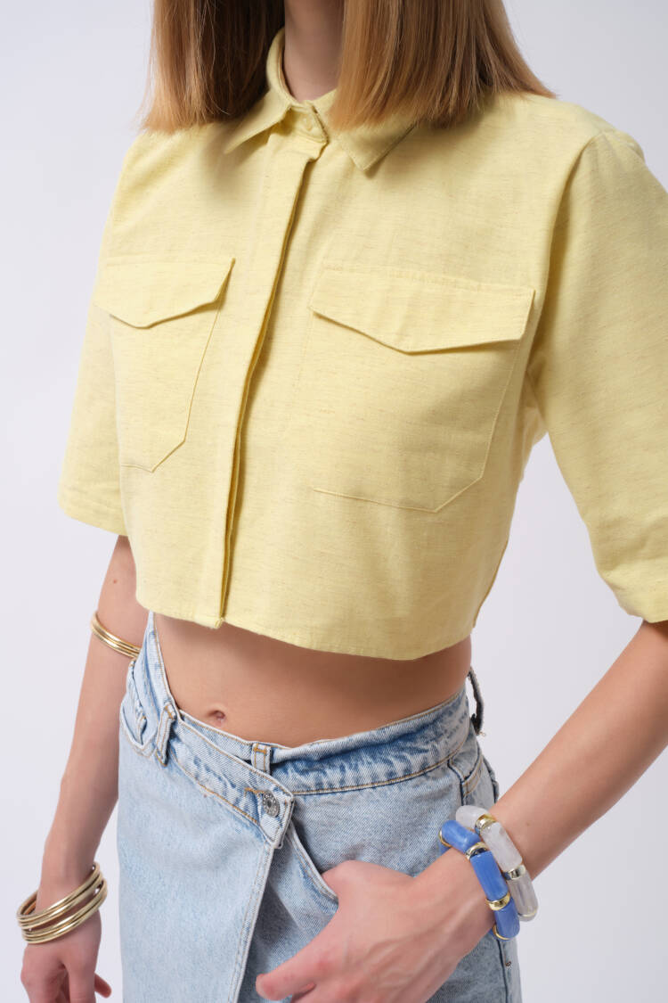 Casual Polo Neck Crop Shirt