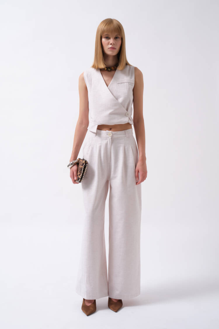 Ecru Elegant Wide Leg Palazzo Pants