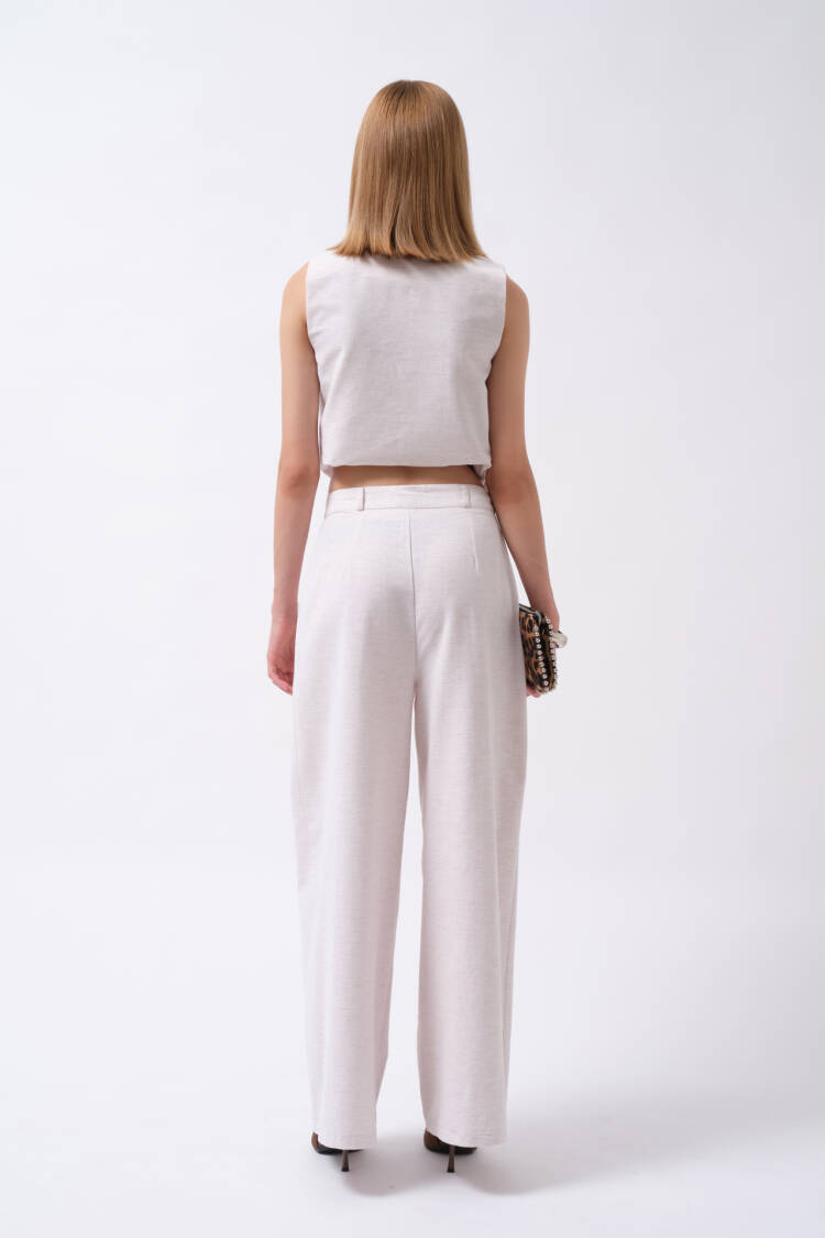 Ecru Elegant Wide Leg Palazzo Pants