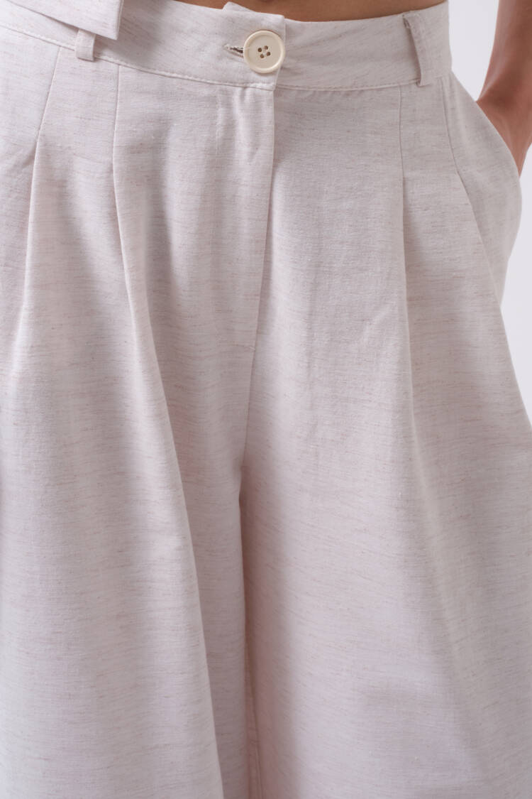 Ecru Elegant Wide Leg Palazzo Pants