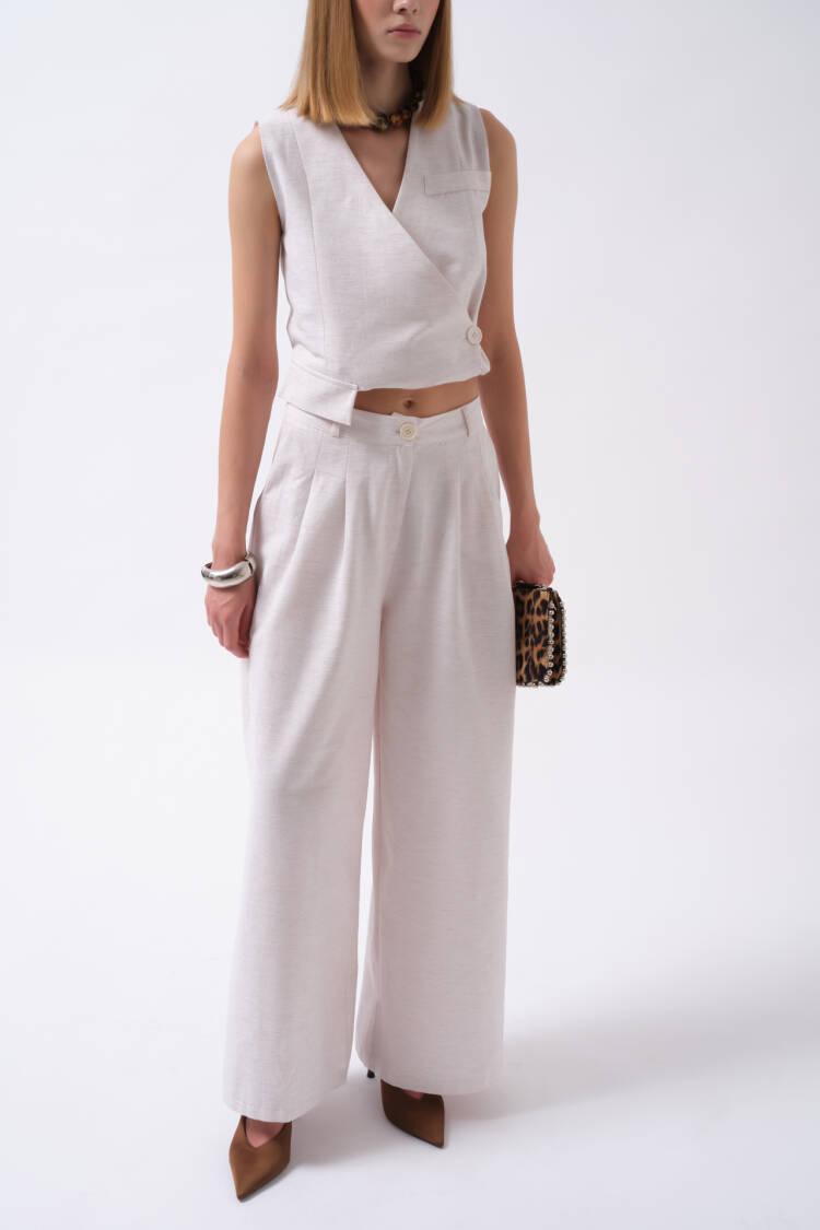 Ecru Elegant Wide Leg Palazzo Pants