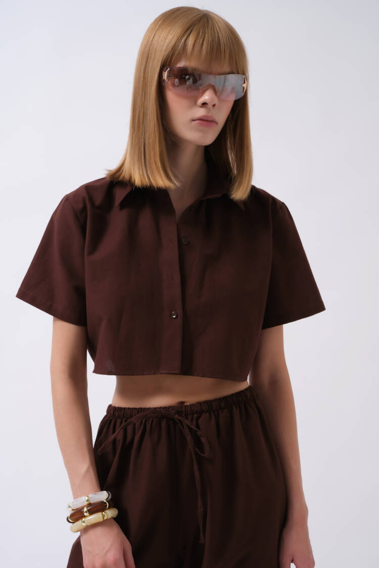 Casual Streetwear Polo Neck Crop Shirt