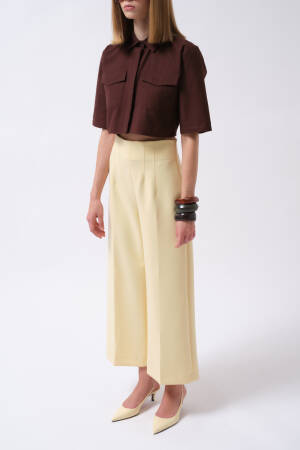 Polo Neck Crop Shirt With Half Sleeves