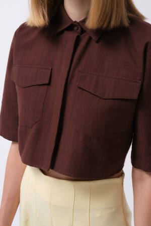 Polo Neck Crop Shirt With Half Sleeves