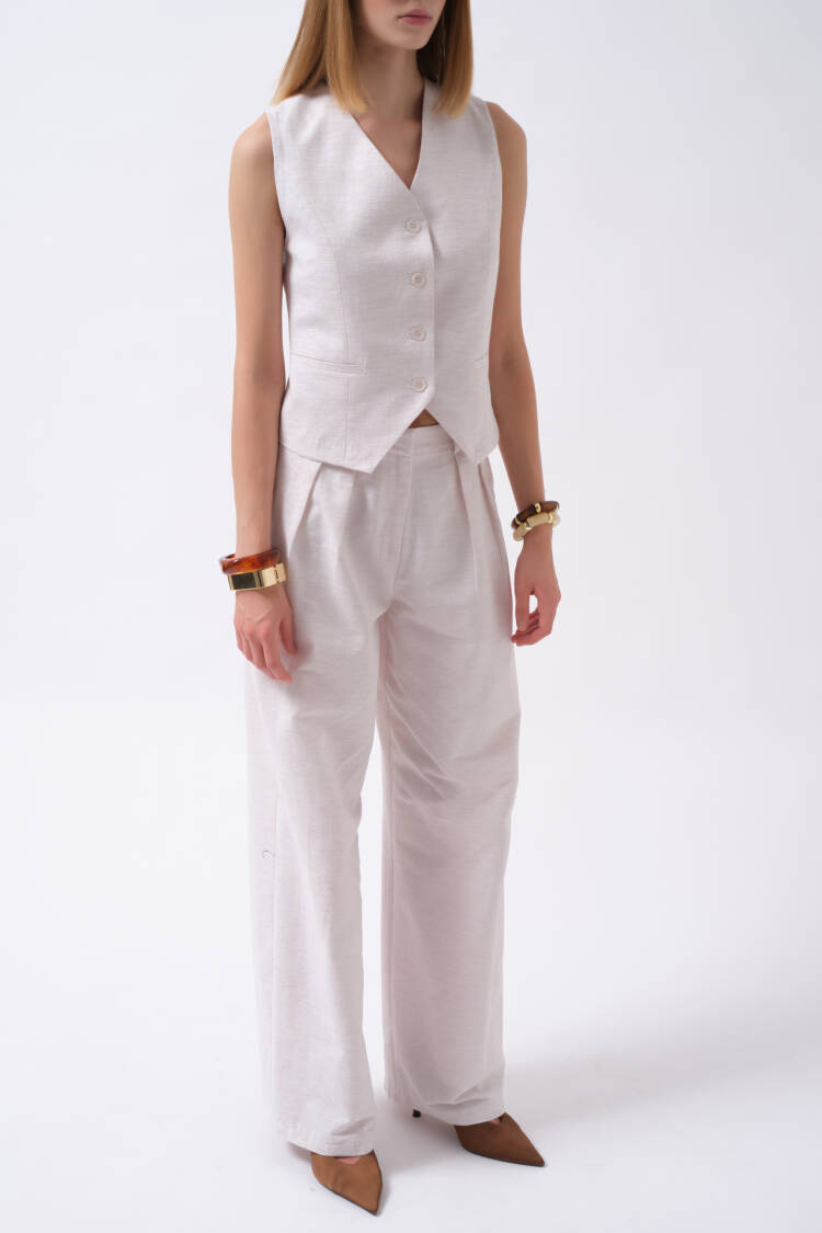 Beige Slim Fit Formal Elegant Vintage Preppy Casual Retro Vest With Buttoned Closure And Straight Pocket