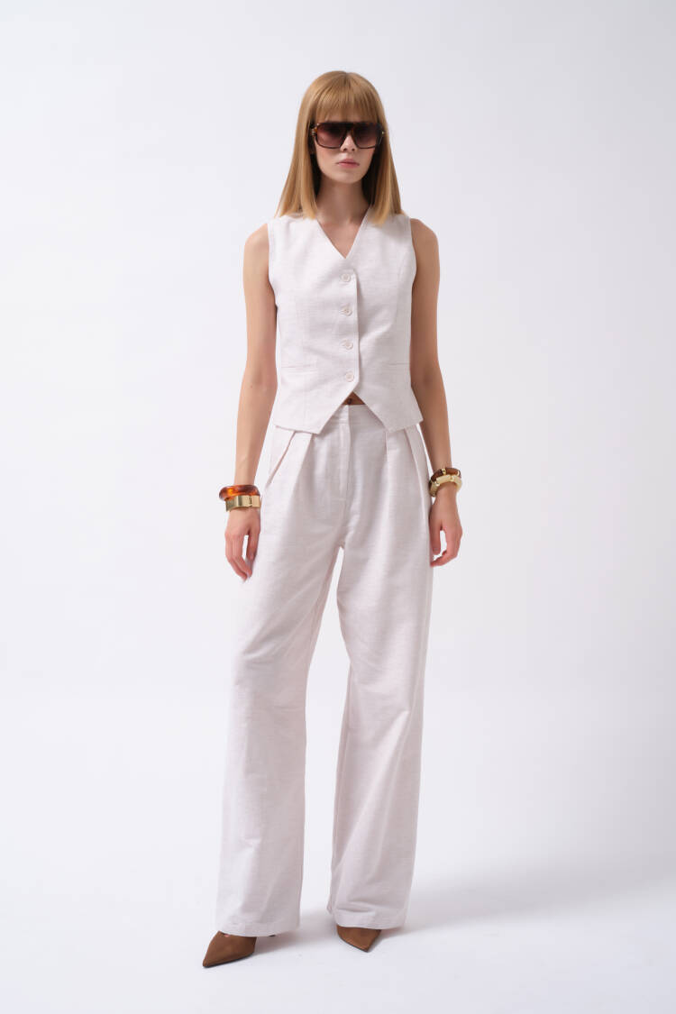 Beige Slim Fit Formal Elegant Vintage Preppy Casual Retro Vest With Buttoned Closure And Straight Pocket