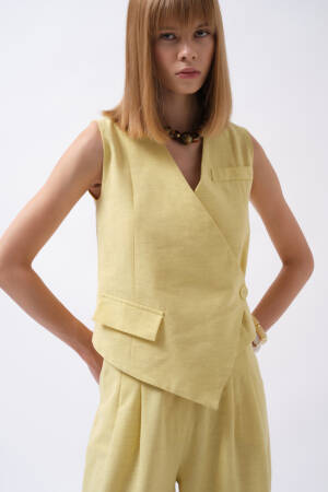 Side Button Asymmetric Linen Vest