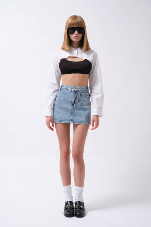 A-Line Mini Skirt With High Waist And Patch Pockets
