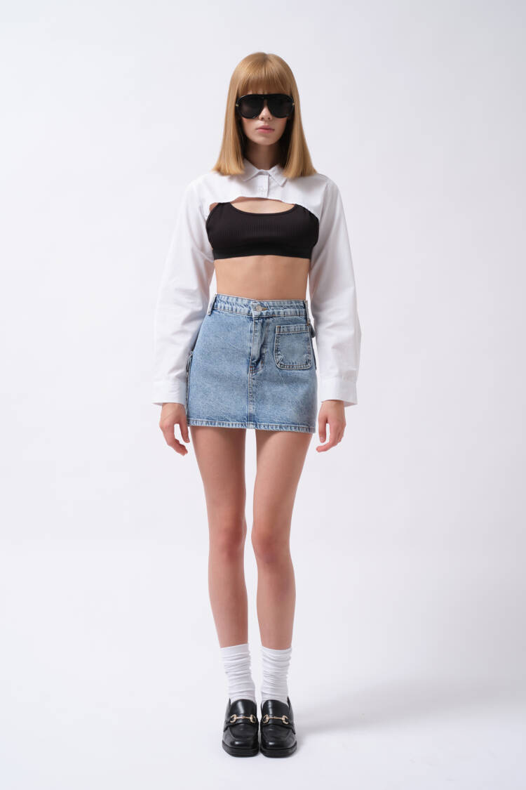 A-Line Mini Skirt With High Waist And Patch Pockets