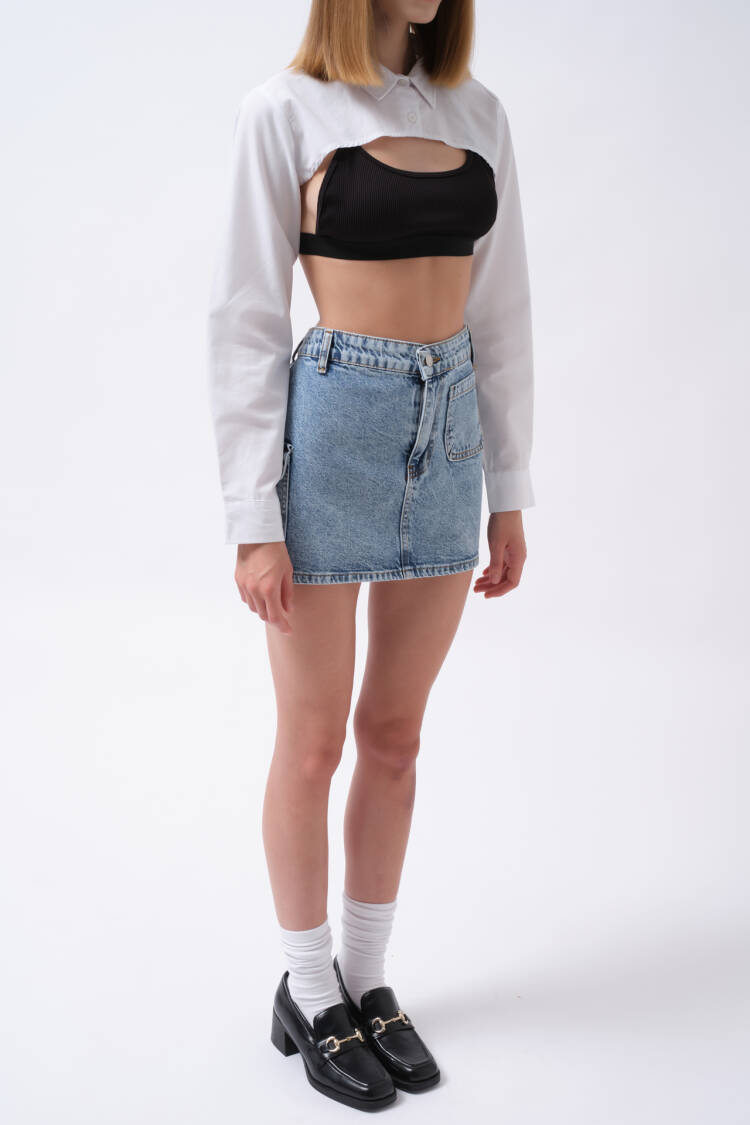 A-Line Mini Skirt With High Waist And Patch Pockets