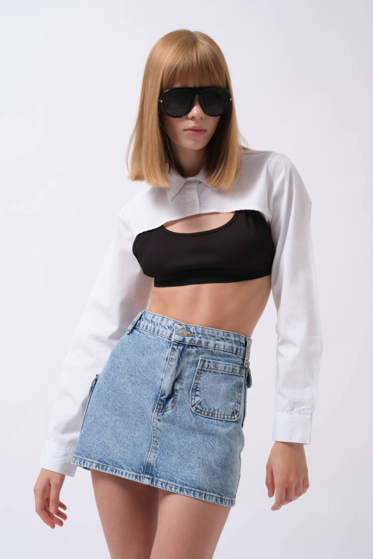 A-Line Mini Skirt With High Waist And Patch Pockets