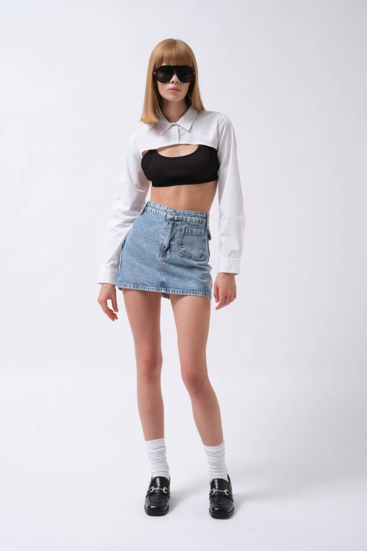 A-Line Mini Skirt With High Waist And Patch Pockets