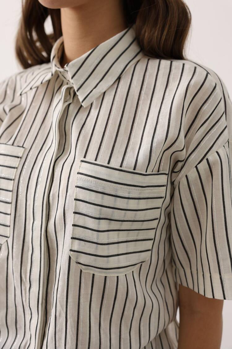 White Casual Striped Polo Neck Shirt