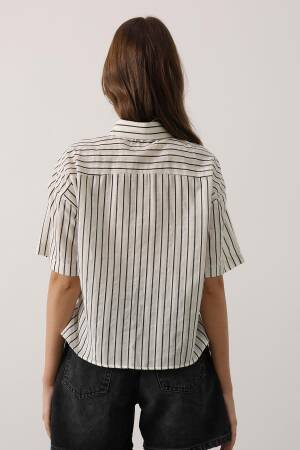 White Casual Striped Polo Neck Shirt