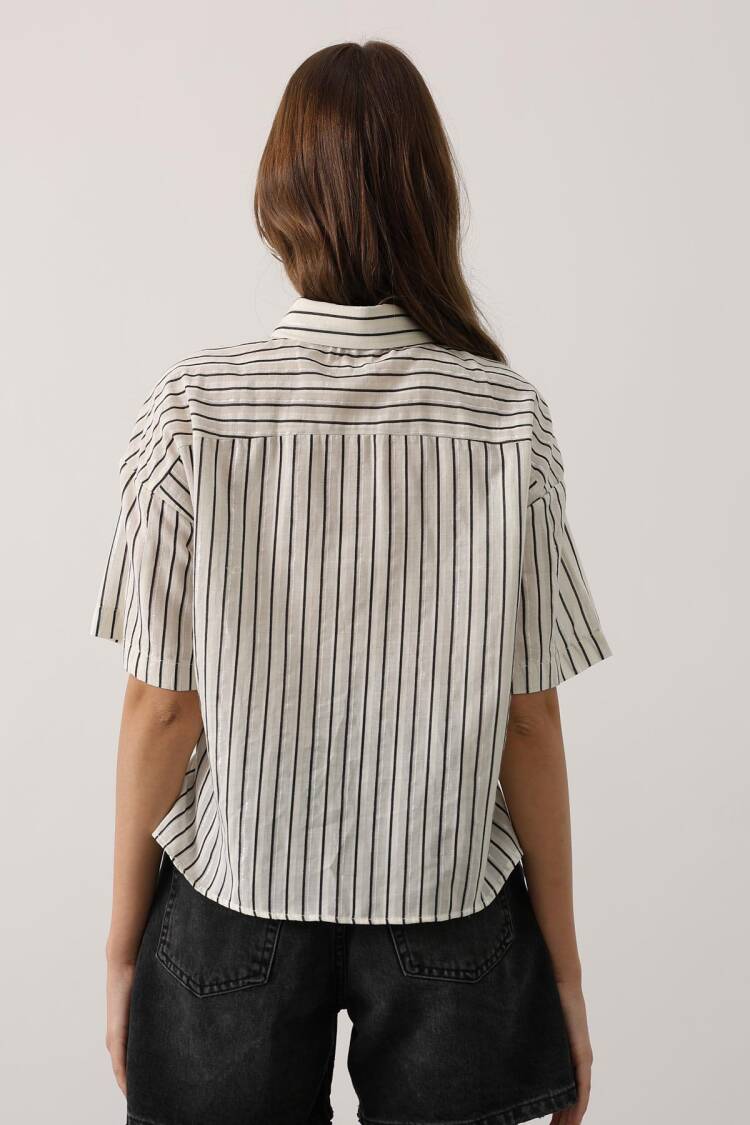 White Casual Striped Polo Neck Shirt