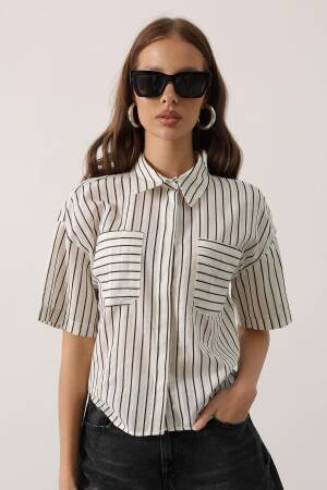 White Casual Striped Polo Neck Shirt