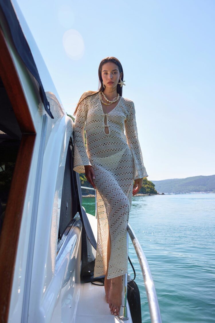 Beige Boho Sheath Dress With Bell Sleeves