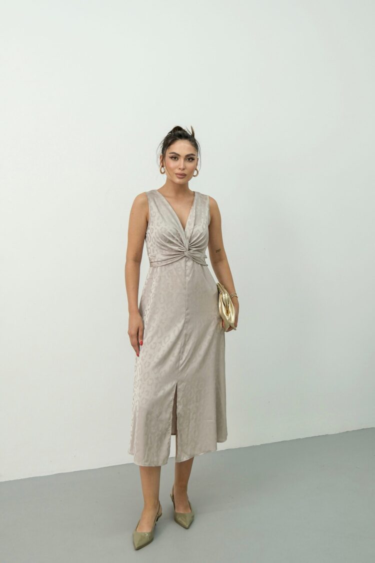 Beige Elegant Sleeveless Slip Midi Dress