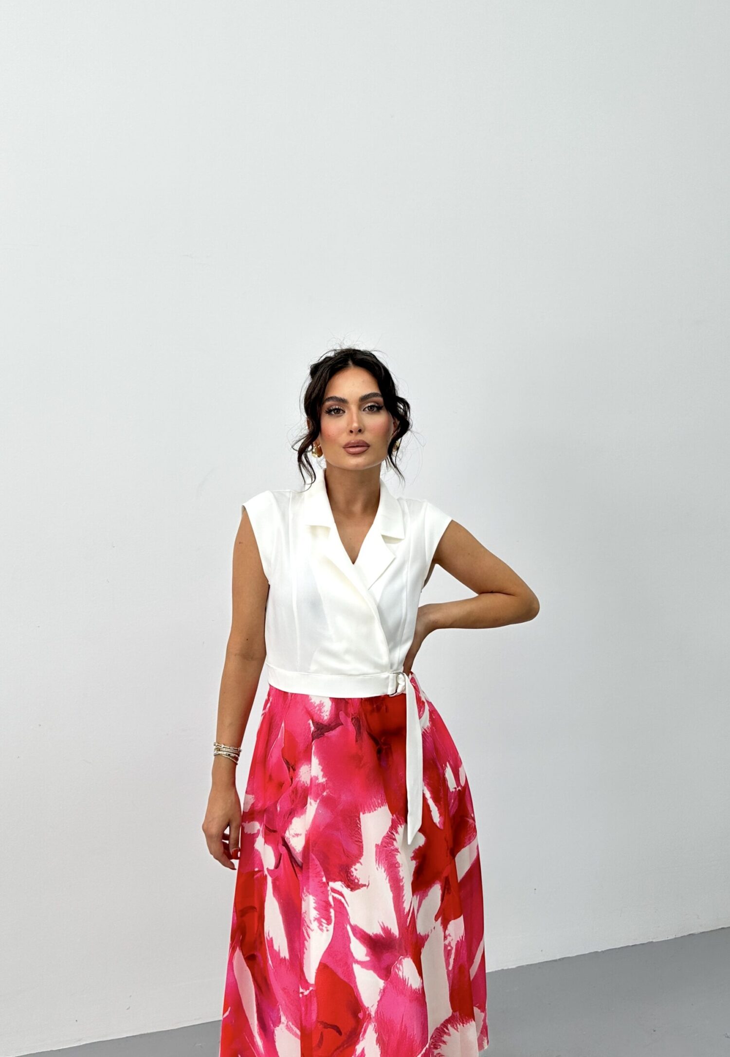 White Elegant Wrap Dress With Notched Neck - Brand: STEPS - Women & Kids, Baby Clothes Wholesale - Globality Store