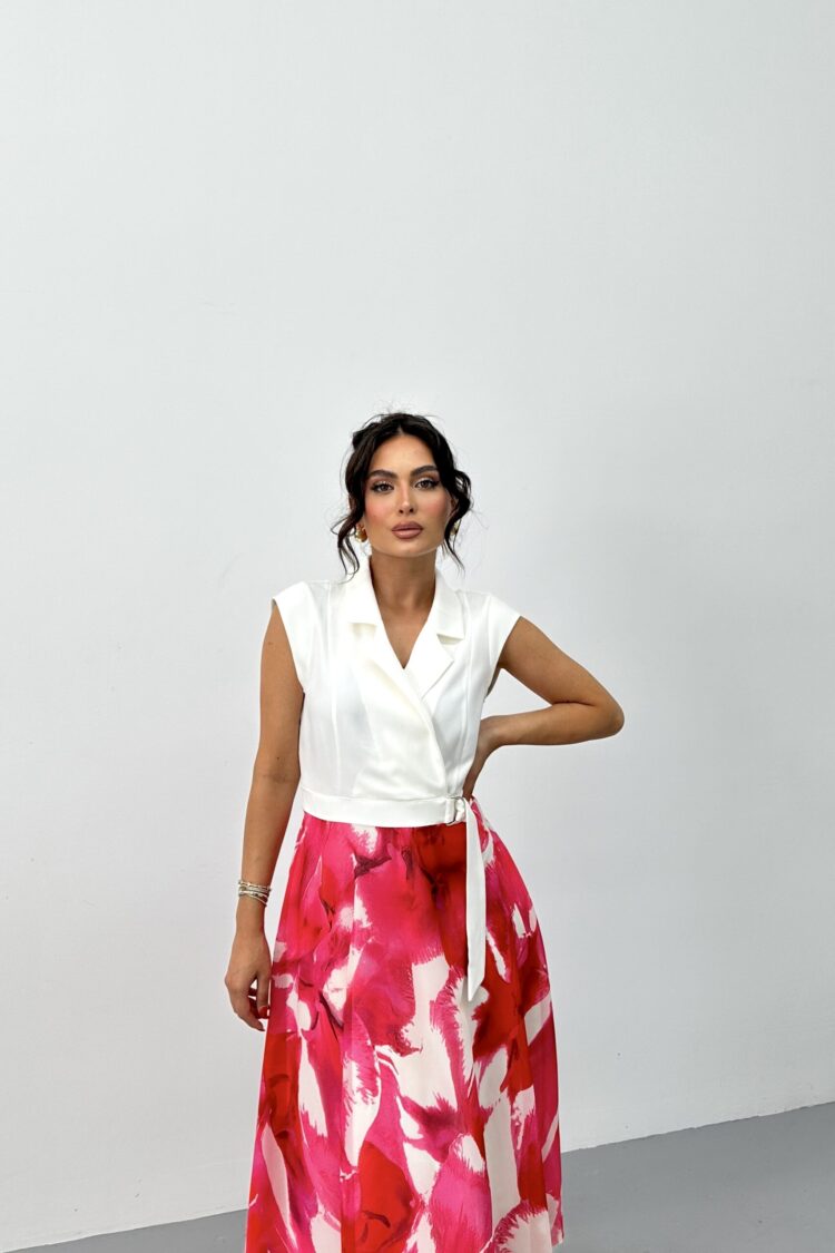 White Elegant Wrap Dress With Notched Neck